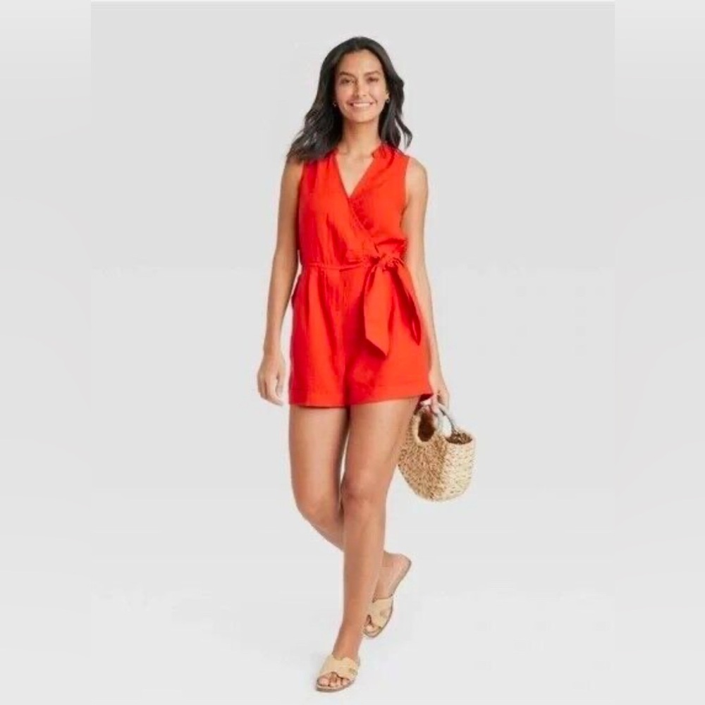 A New Day Red Sleeveless Wrap Romper